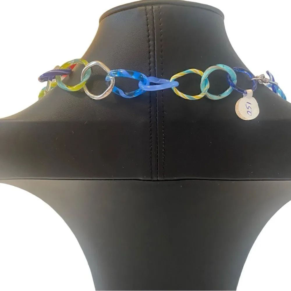 Beautiful One of a Kind Hand Blown Glass Bead Necklace.